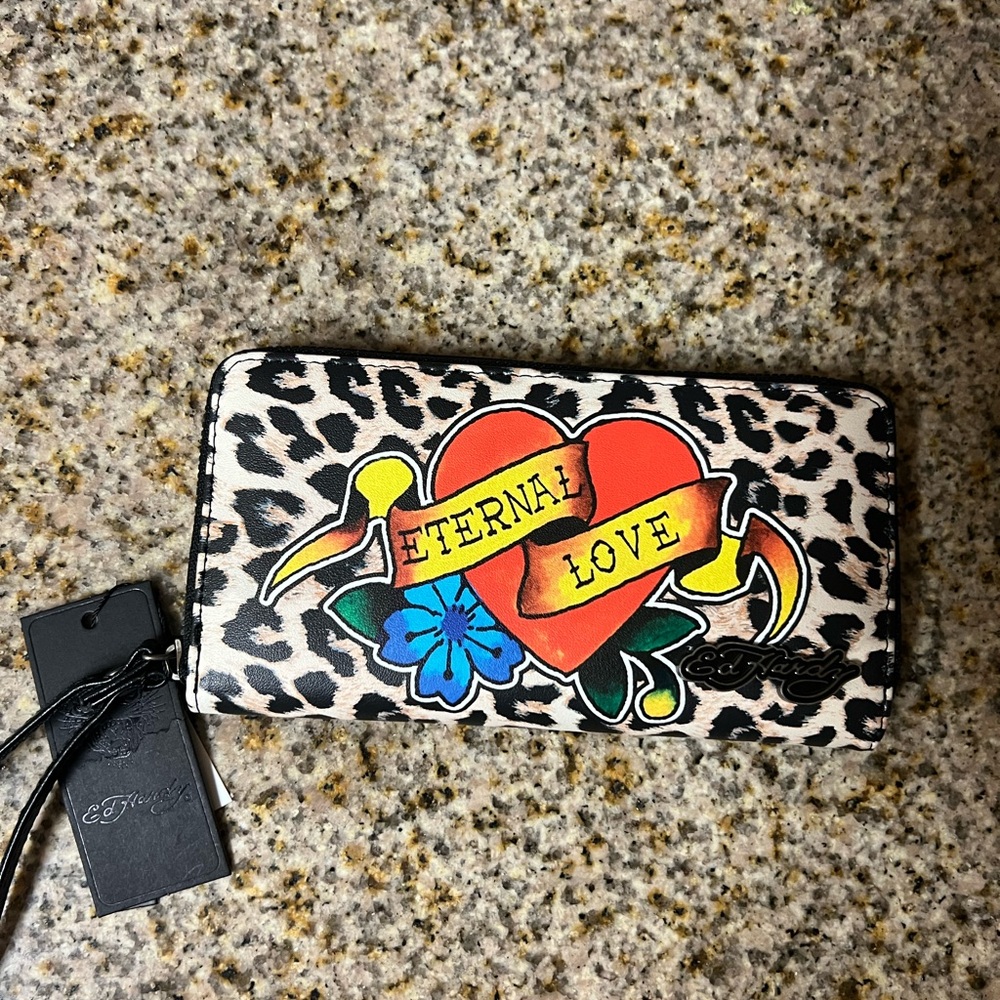 Ed Hardy Leopard Print Key Holder with Heart and Floral Design